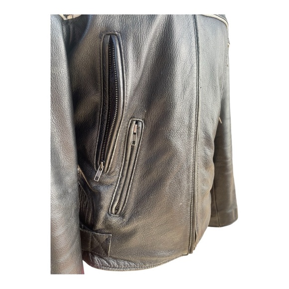 Motorcycle Black Leather Jacket - Picture 5 of 14